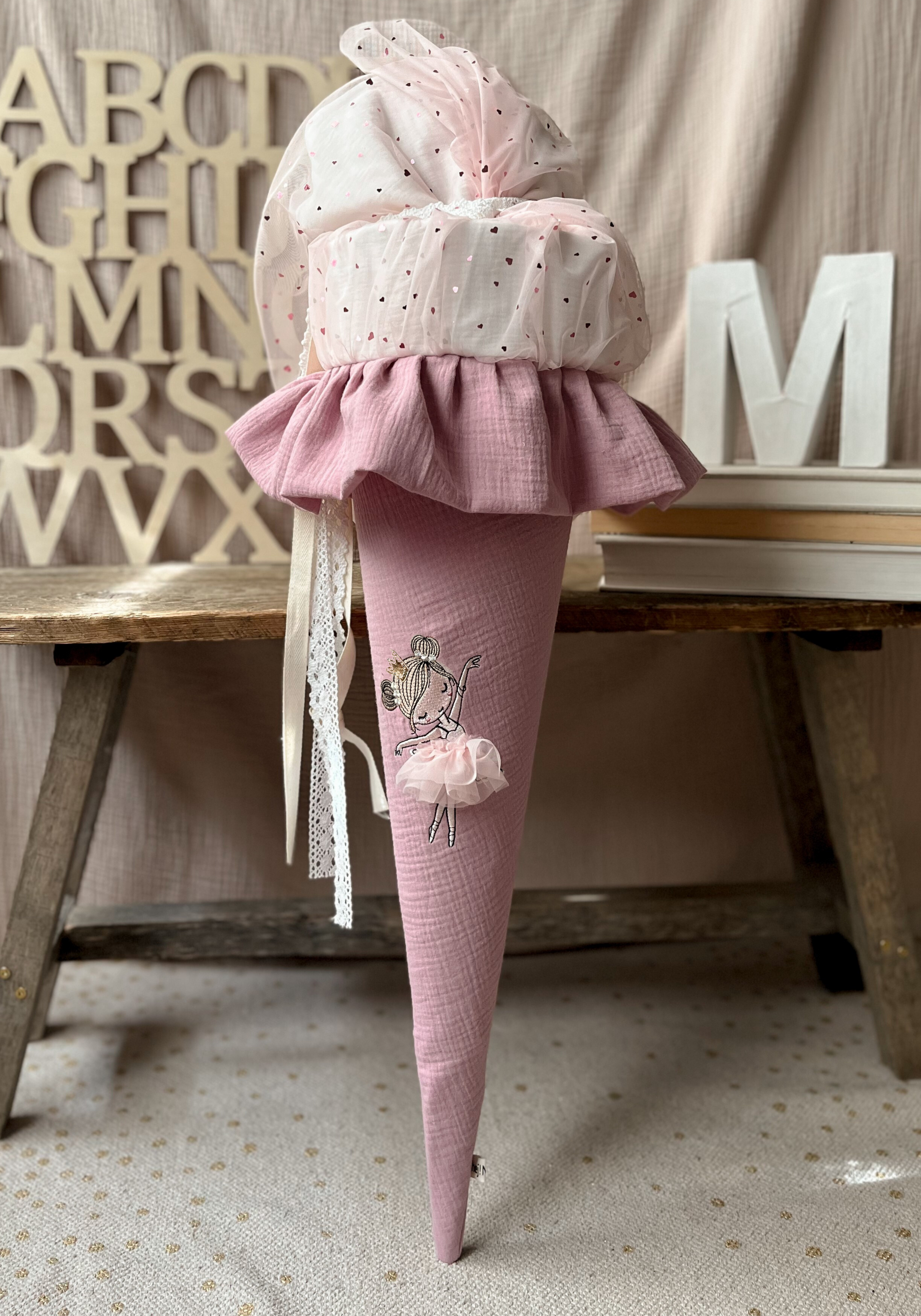 Schultüte BALLERINA (blond) | Musselin Wildrose | Optional mit Name