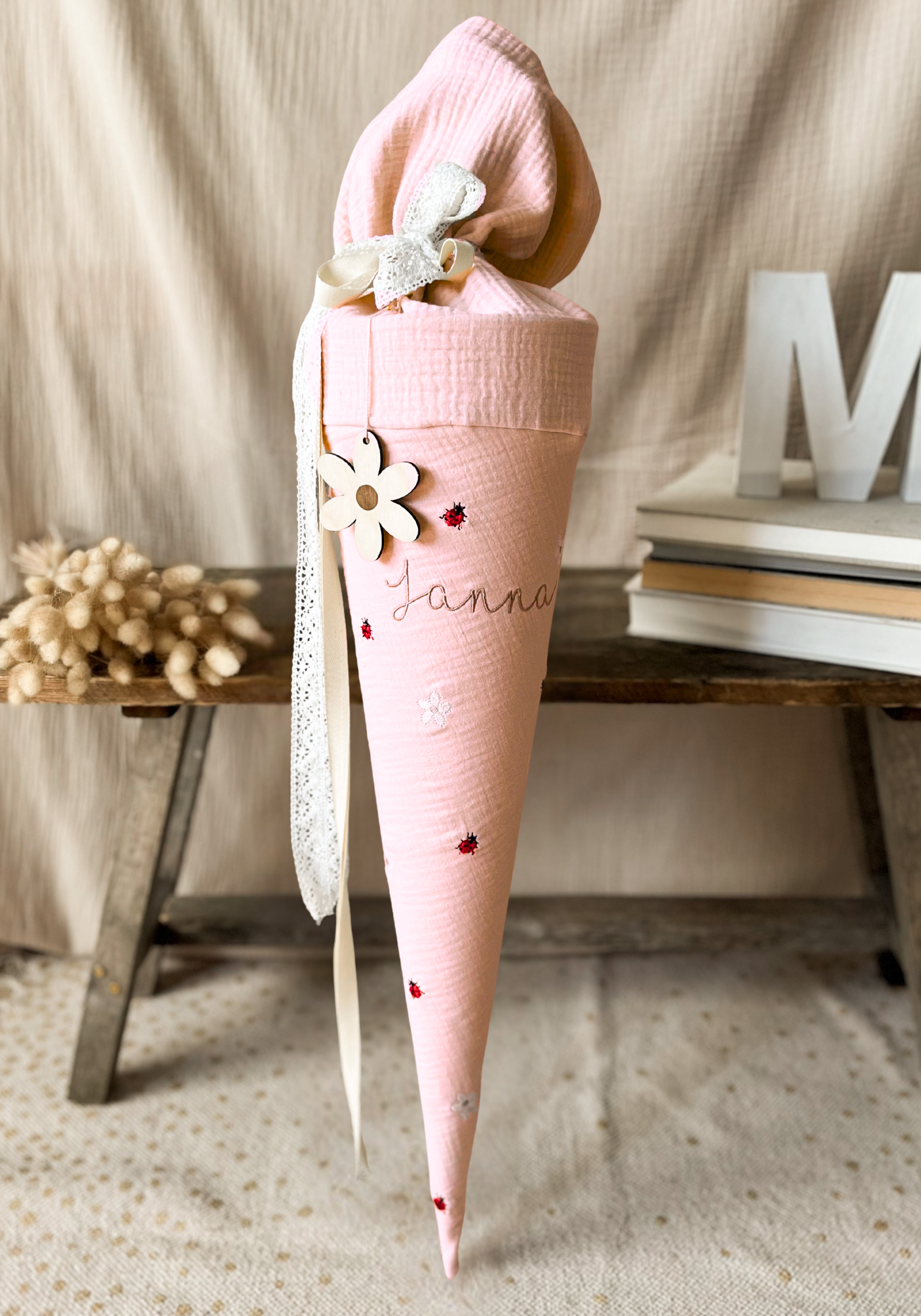 Schultüte MARIENKÄFER & DAISY | Musselin Nuderosa | Optional mit Name