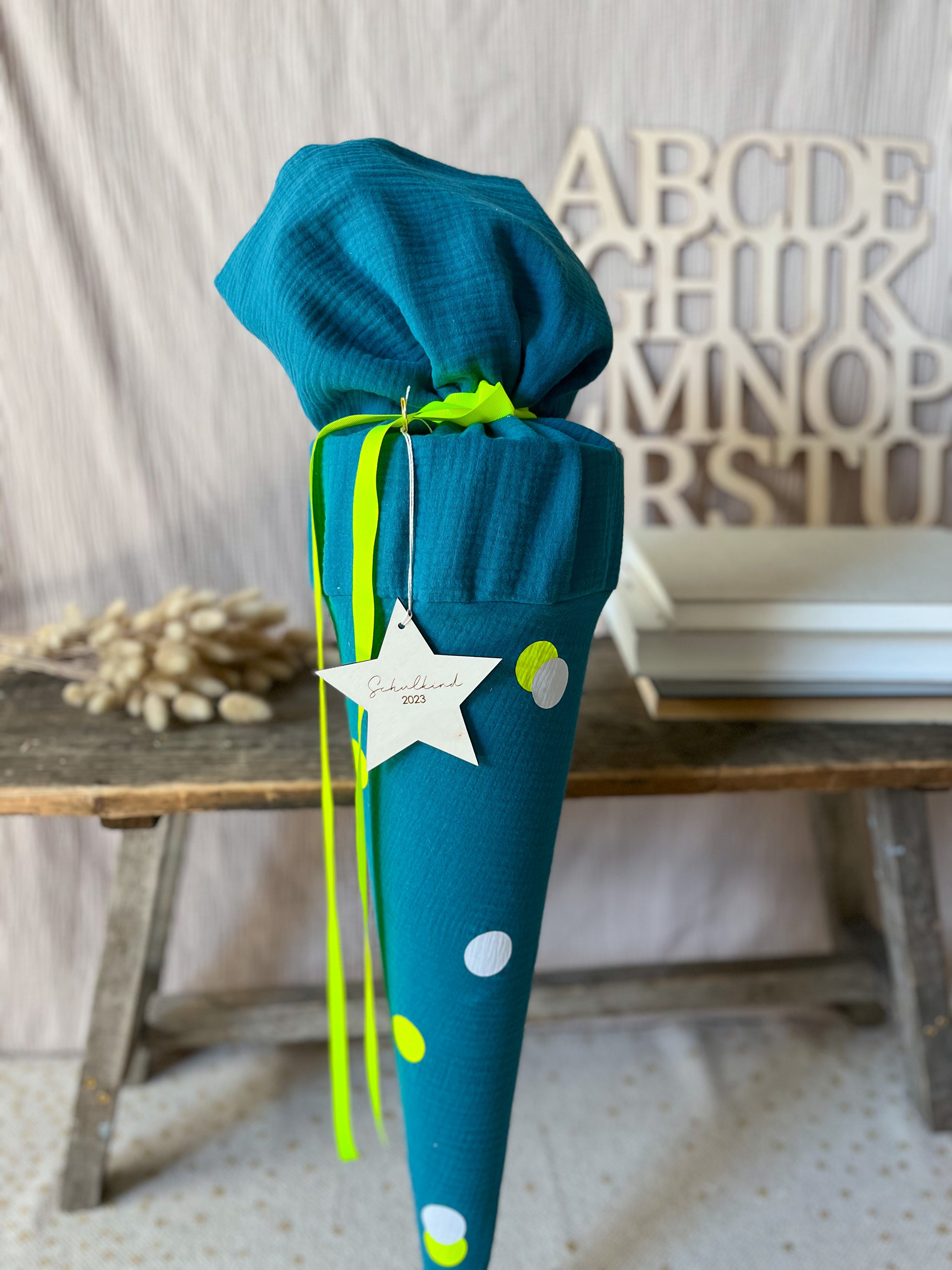 Schultüte Musselin NEON Punkte in Gelb