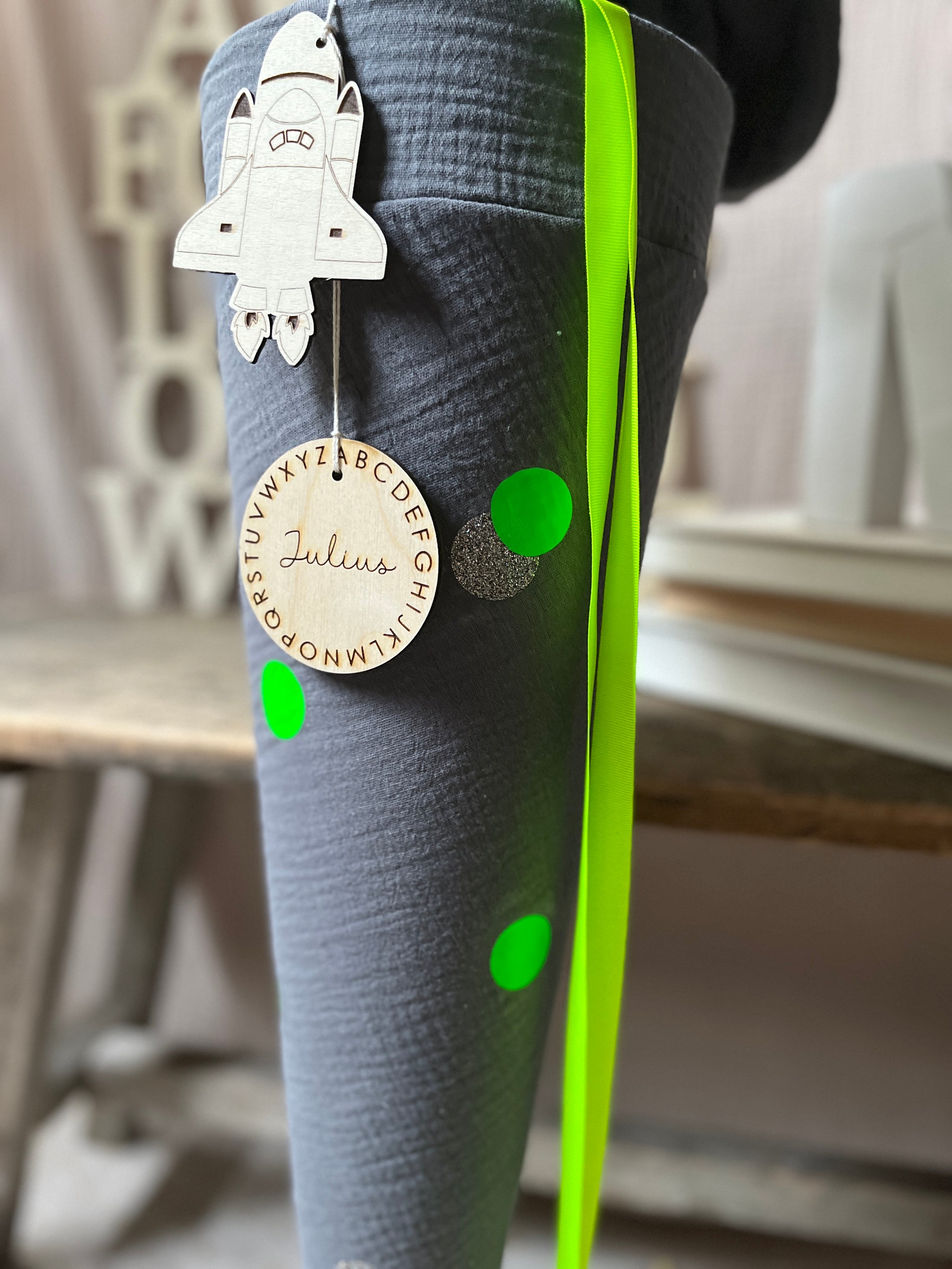 Schultüte Musselin NEON Punkte in Grün