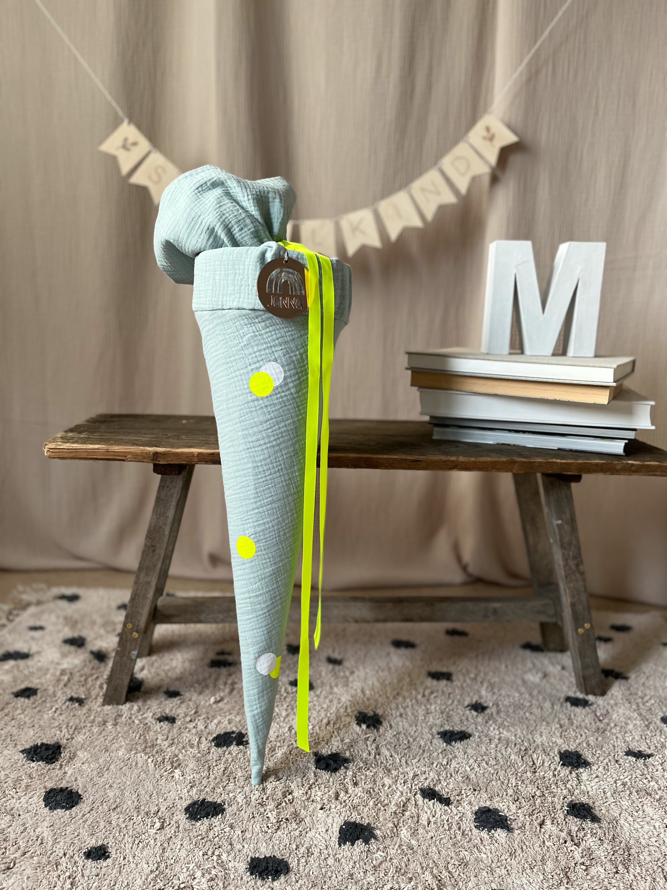 Schultüte Musselin NEON Punkte in Gelb