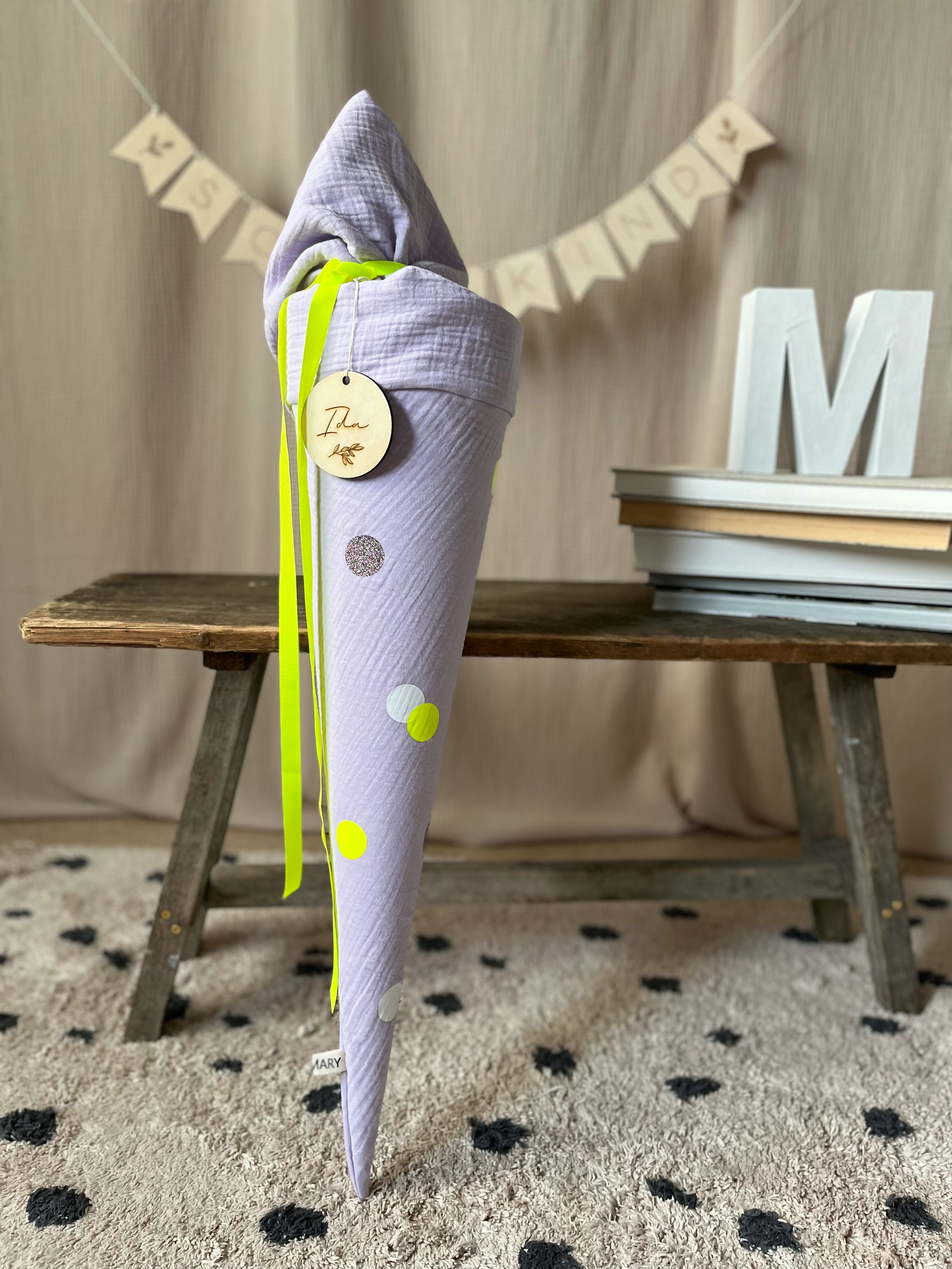 Schultüte Musselin NEON Punkte in Gelb