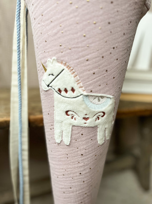 Schultüte Dala Einhorn | Musselin Altrosa Goldene Punkte | optional mit Name