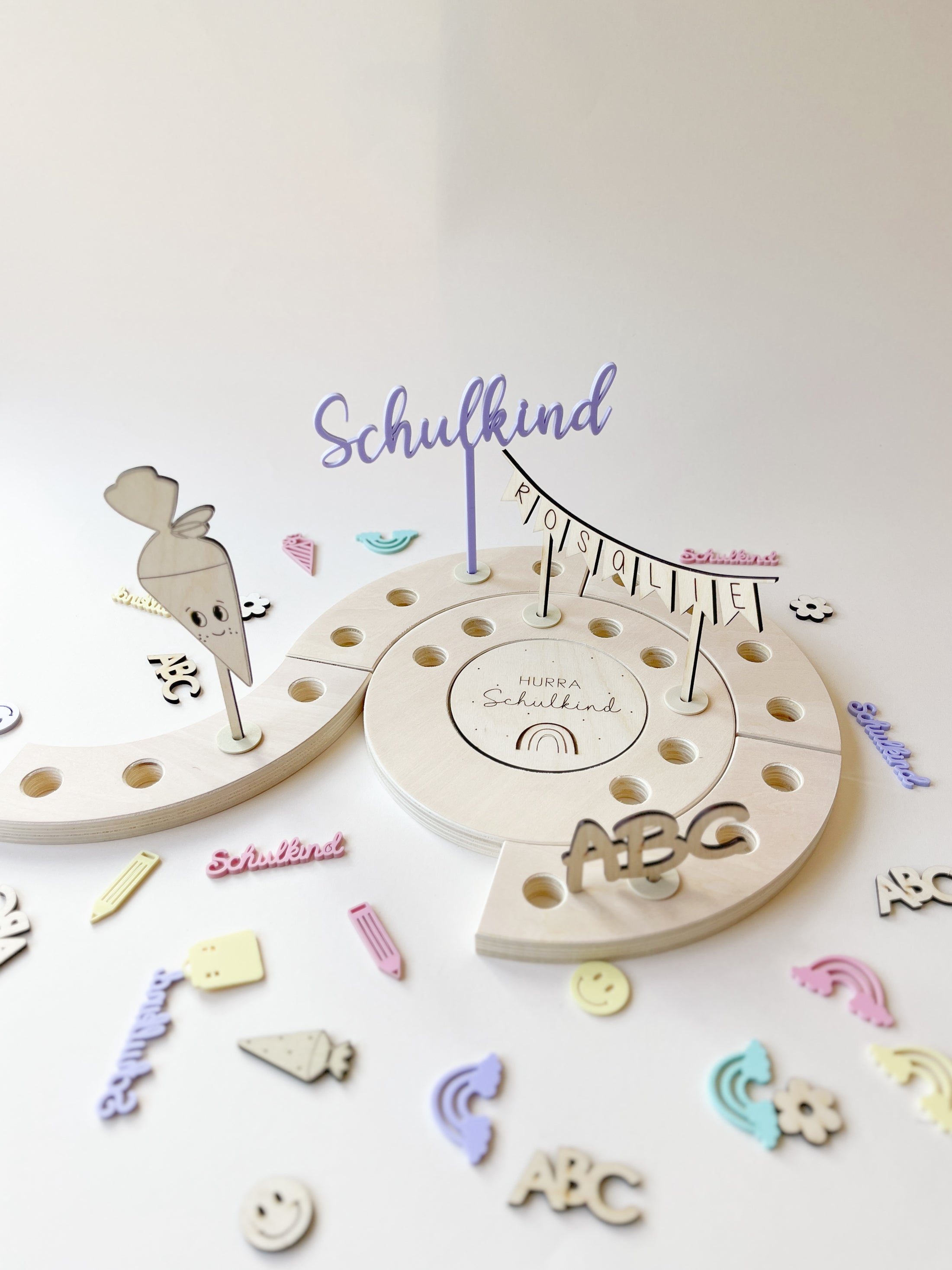 Motivstecker Schultüte Gesicht Smiley | Aus Holz | Tortendeko zur Einschulung