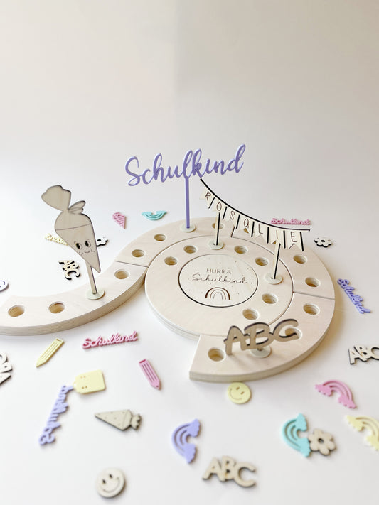 Motivstecker Schultüte Gesicht Smiley | Aus Holz | Tortendeko zur Einschulung