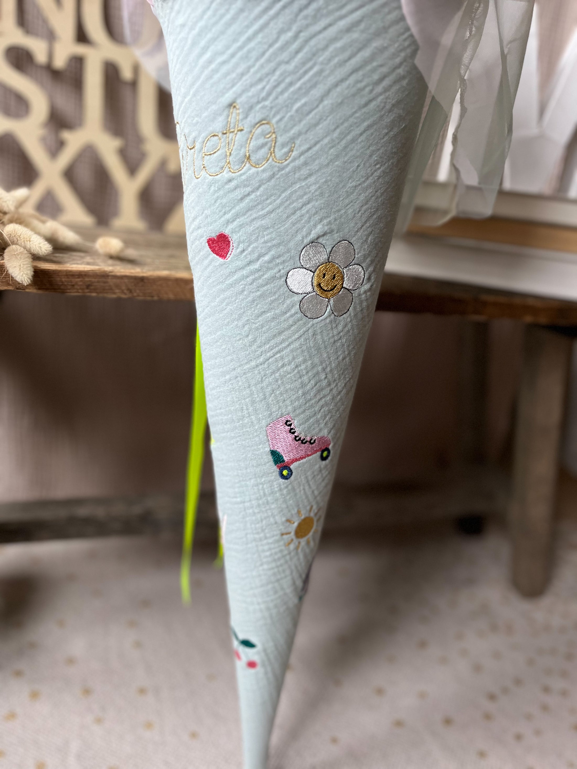 Schultüte MINI MOTIVE Girl Power | Musselin Altmint | Optional mit Name