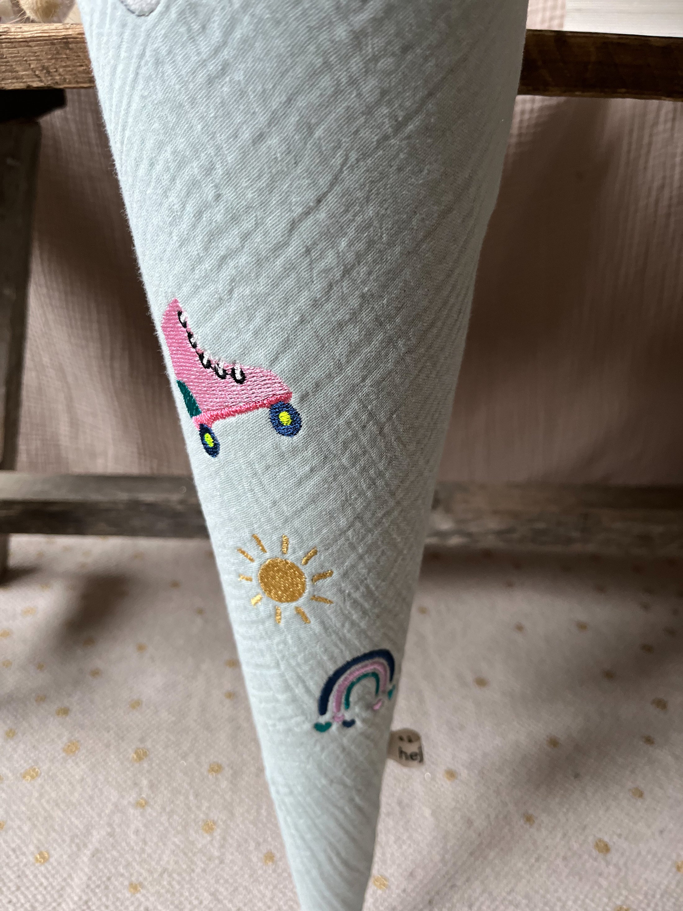 Schultüte MINI MOTIVE Girl Power | Musselin Altmint | Optional mit Name