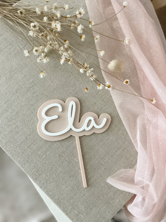 Cake Topper NAME in 3D aus Acryl in Beige