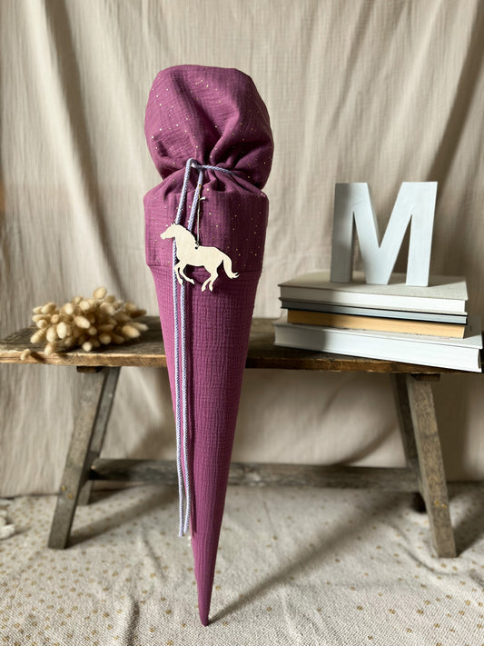 Schultüte Musselin Beere mit und goldenen Punkten