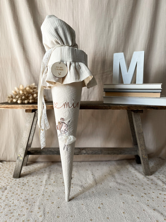 Schultüte BALLERINA (blond) | Musselin Natur  | Optional mit Name