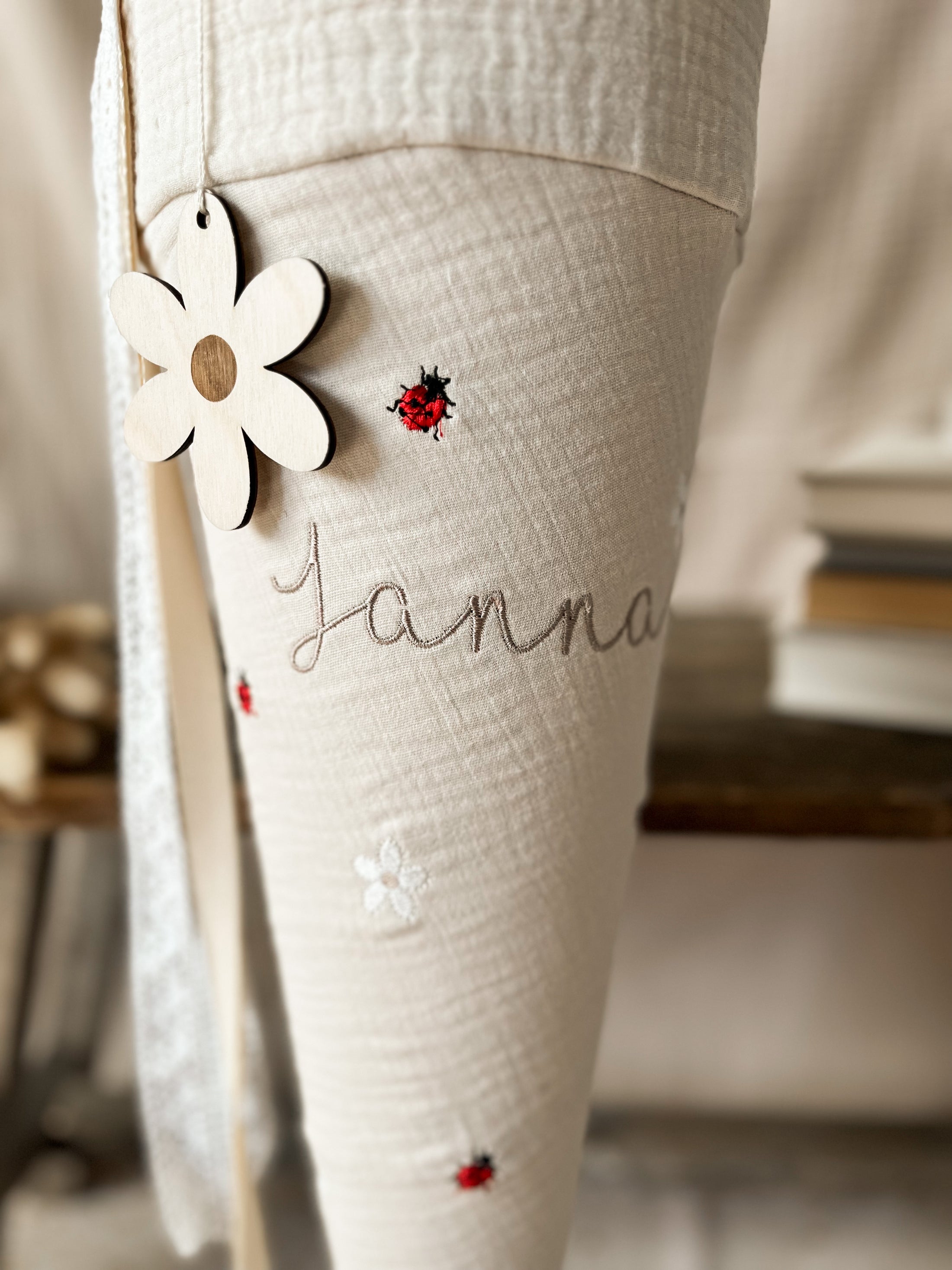 Schultüte MARIENKÄFER & DAISY | Musselin Natur | Optional mit Name