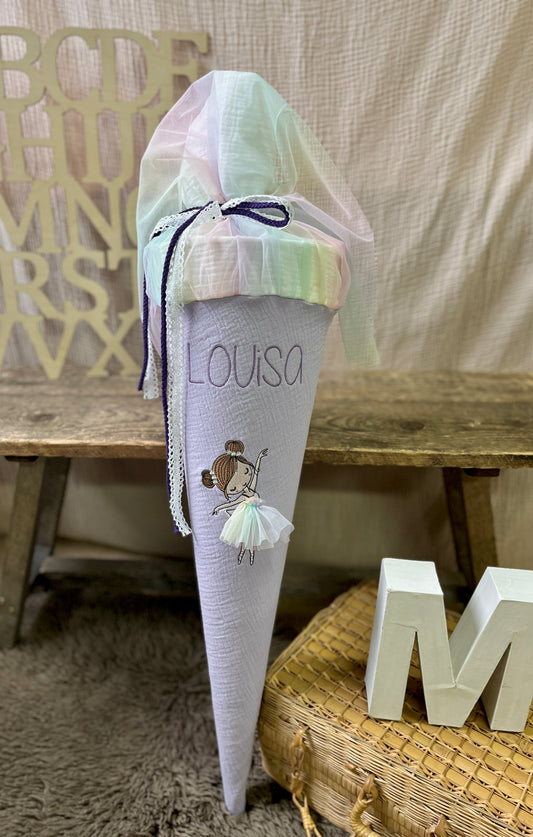 Schultüte BALLERINA "LOUISA" | Musselin Flieder &  Regenbogentüll |