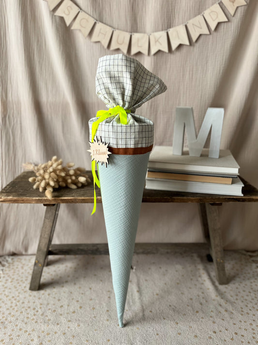 Schultüte Musselin Colourblocking Altmint / Karo