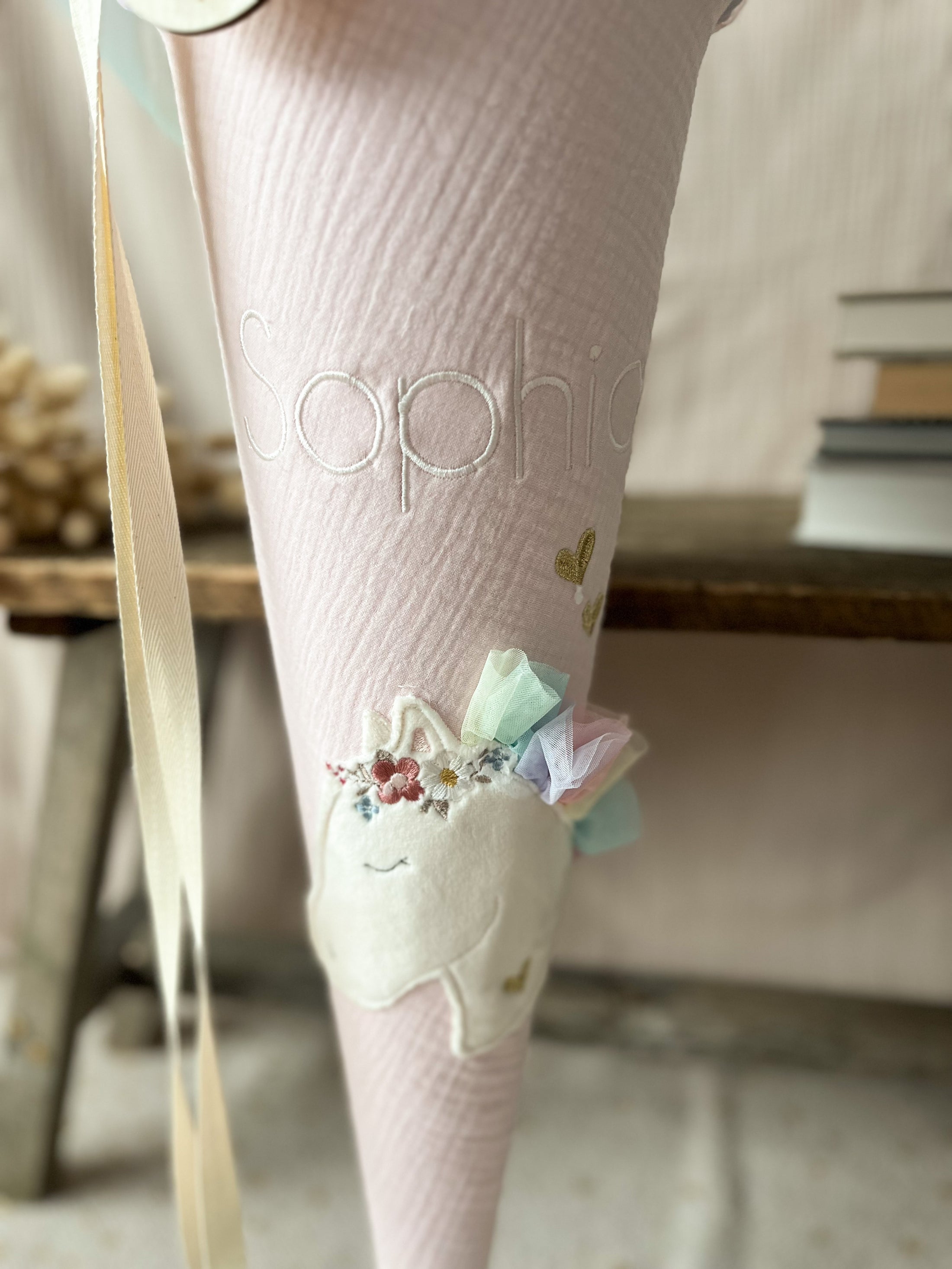 Schultüte BOHO PONY Pferdekopf | Musselin Hellrosa | Name optional wählbar