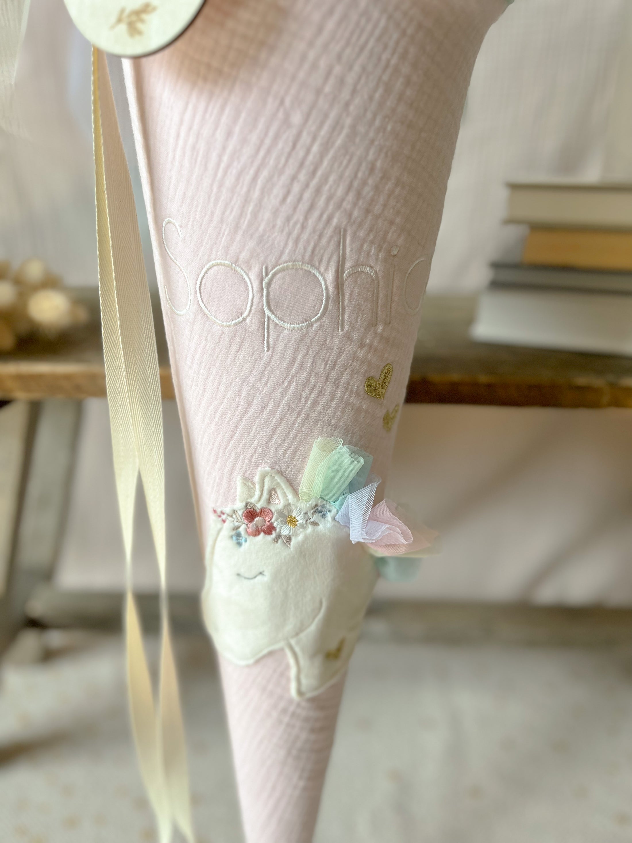 Schultüte BOHO PONY Pferdekopf | Musselin Hellrosa | Name optional wählbar