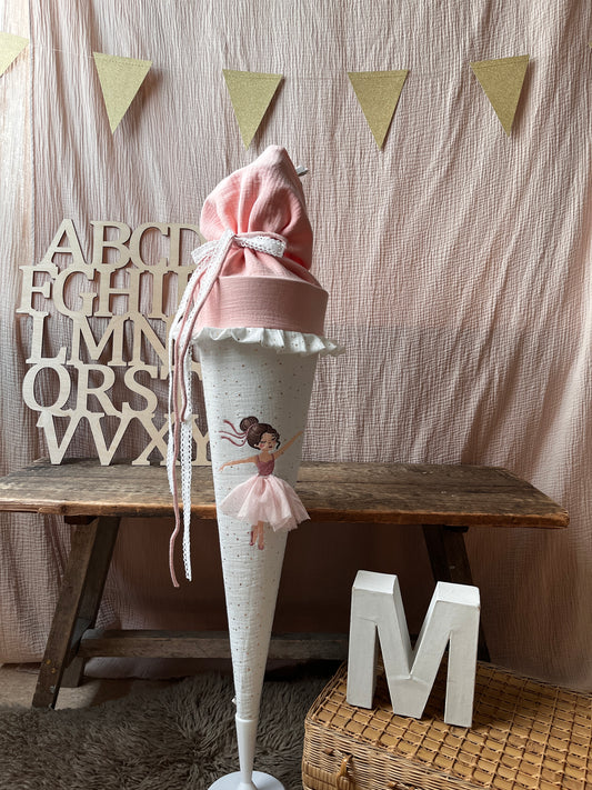 Schultüte BALLERINA 2025 | Musselin Ecru Gold & Nuderosa