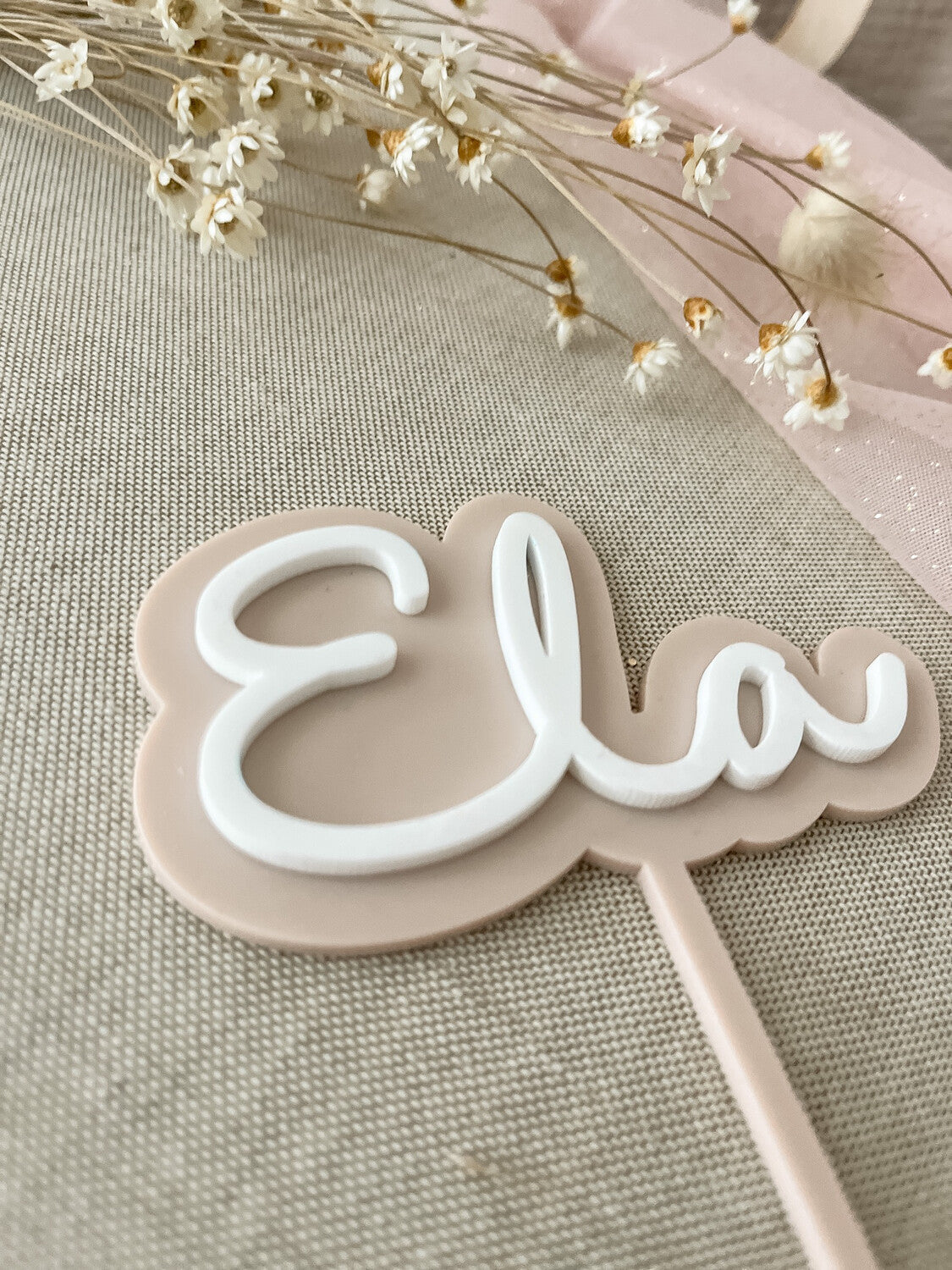 Cake Topper NAME in 3D aus Acryl in Beige