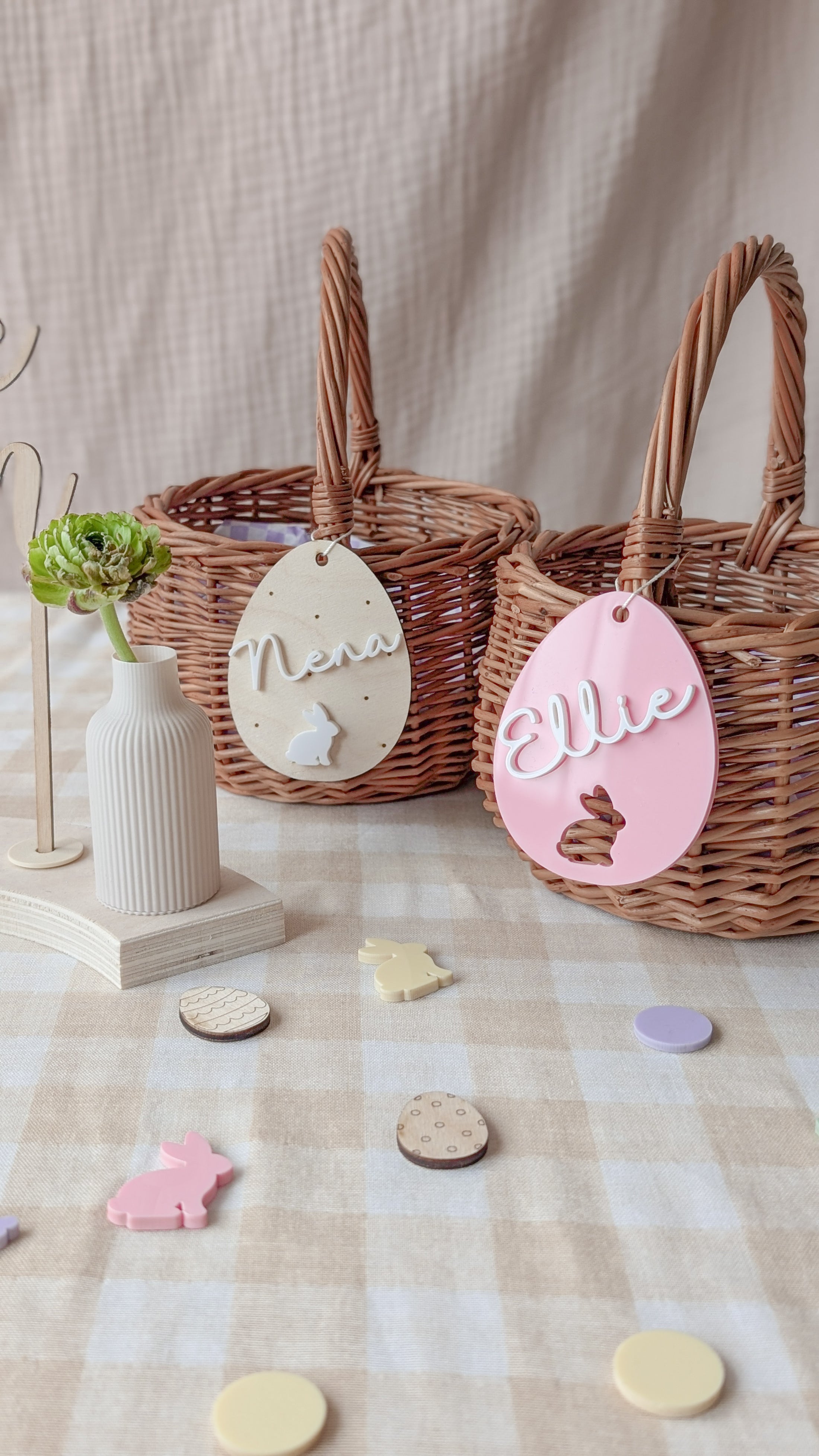 Osterkörbchen mit Anhänger | Osternest | Weidenkörbchen mit Name in 3D | bunt oder Holz