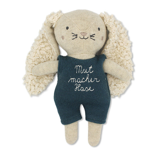Kuscheltier Mini Hase | Anzug in Graublau | Mutmacher | Geschenk zur Einschulung oder Kita-Start