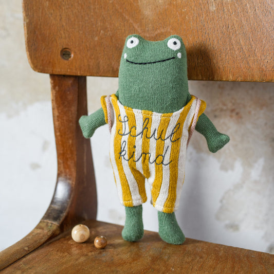 Kuscheltier Mini Frosch "Schulkind" | Mutmacher | Geschenk zur Einschulung |