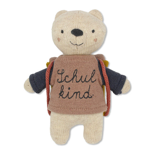 Kuscheltier Mini Bär "Schulkind" | Mutmacher | Geschenk zur Einschulung | mit Mini Schulranzen und Shirt