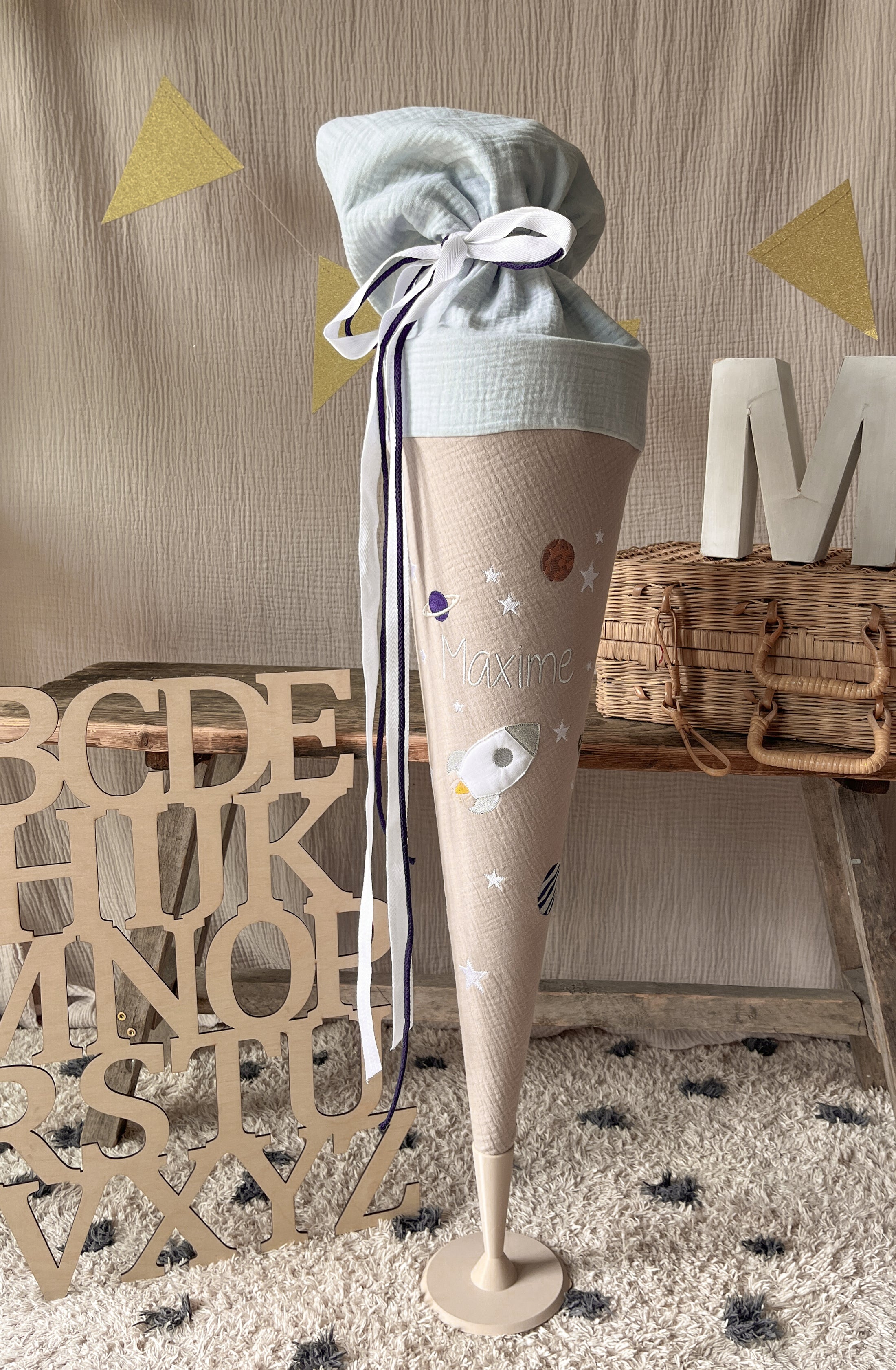 Schultüte Musselin WELTALL Weltraum Rakete | freie Farbwahl