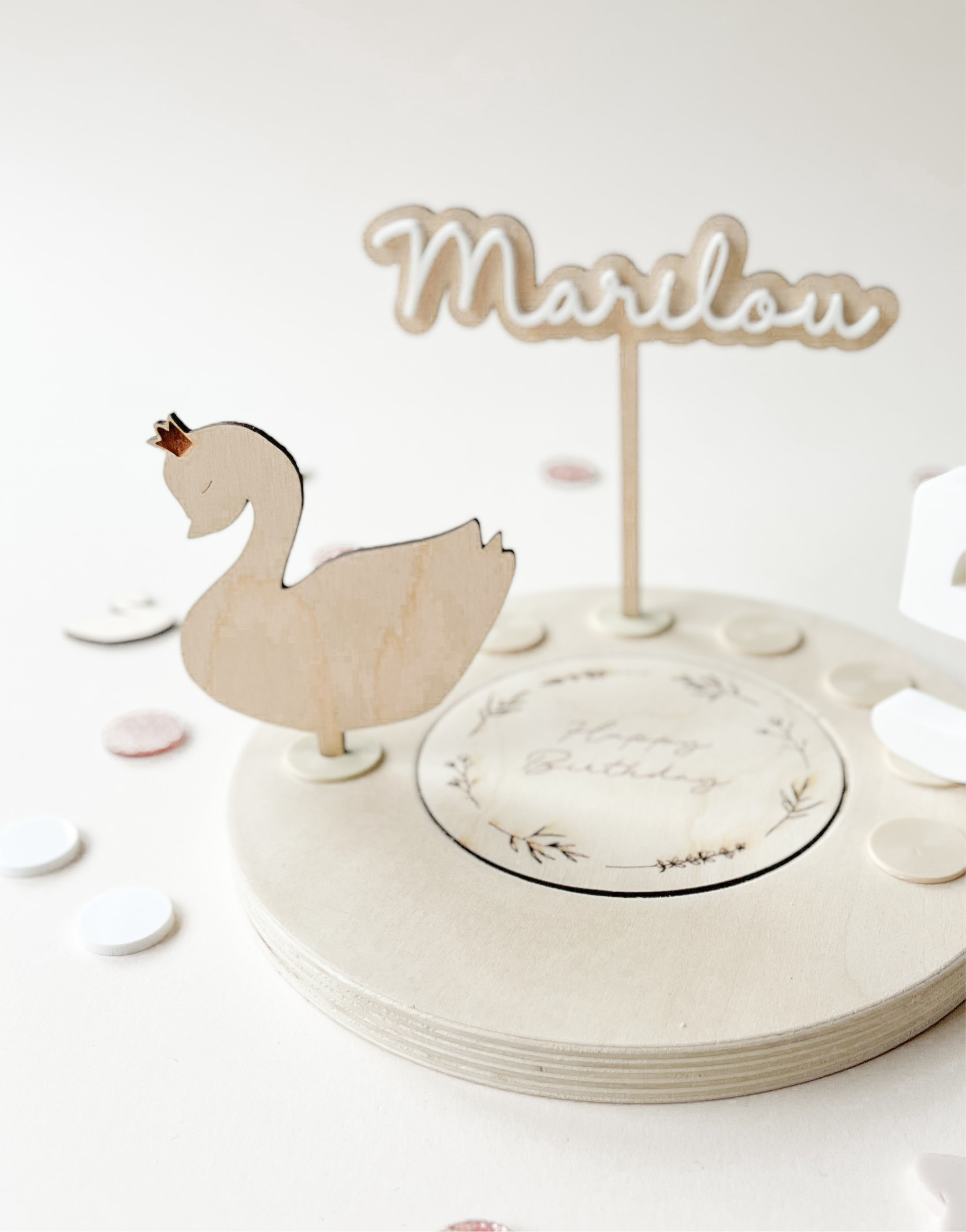 Motivstecker SCHWAN Holz oder Bunt | Tortendeko | Steckfigur für den Geburtstagskranz