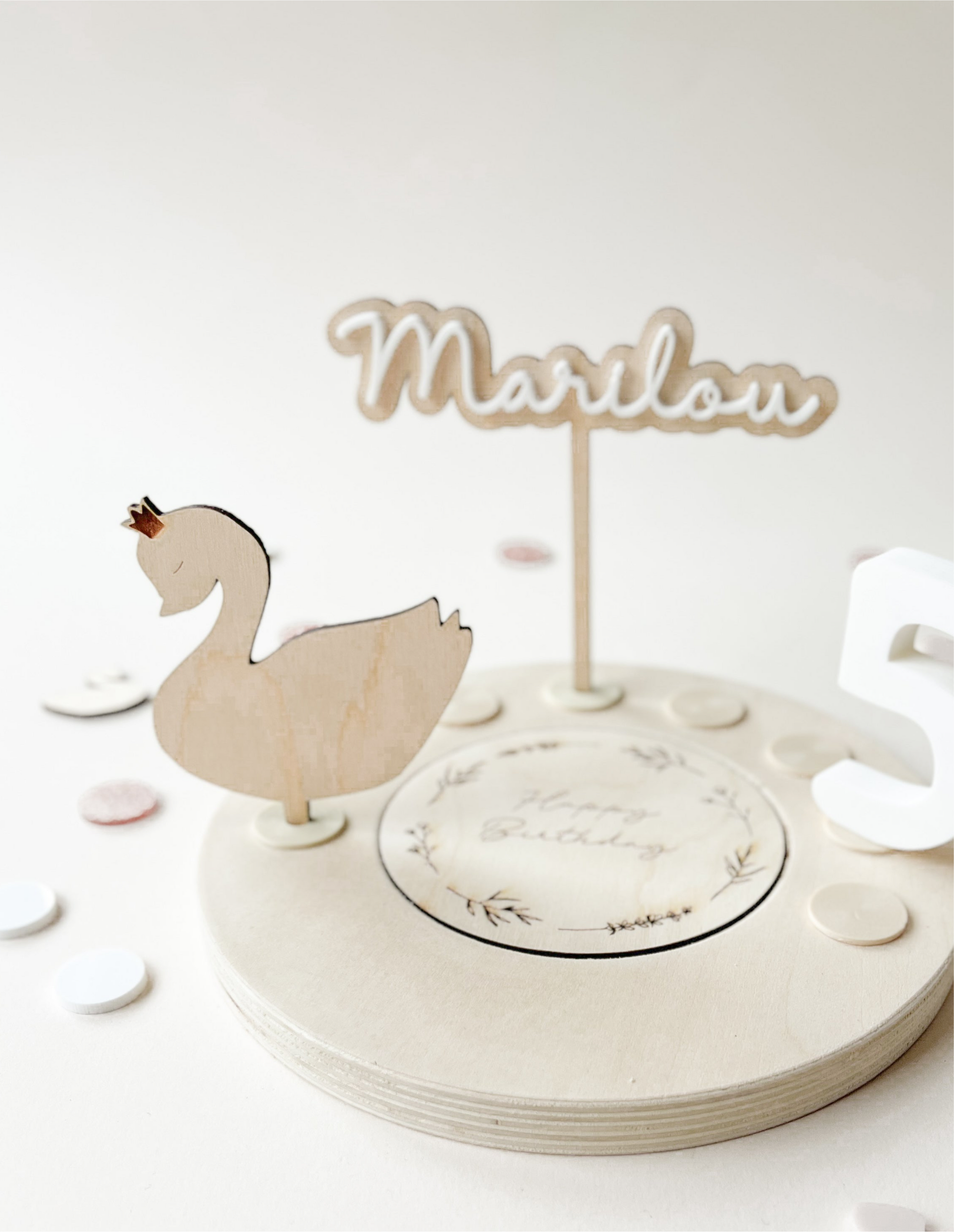 Motivstecker SCHWAN Holz oder Bunt | Tortendeko | Steckfigur für den Geburtstagskranz