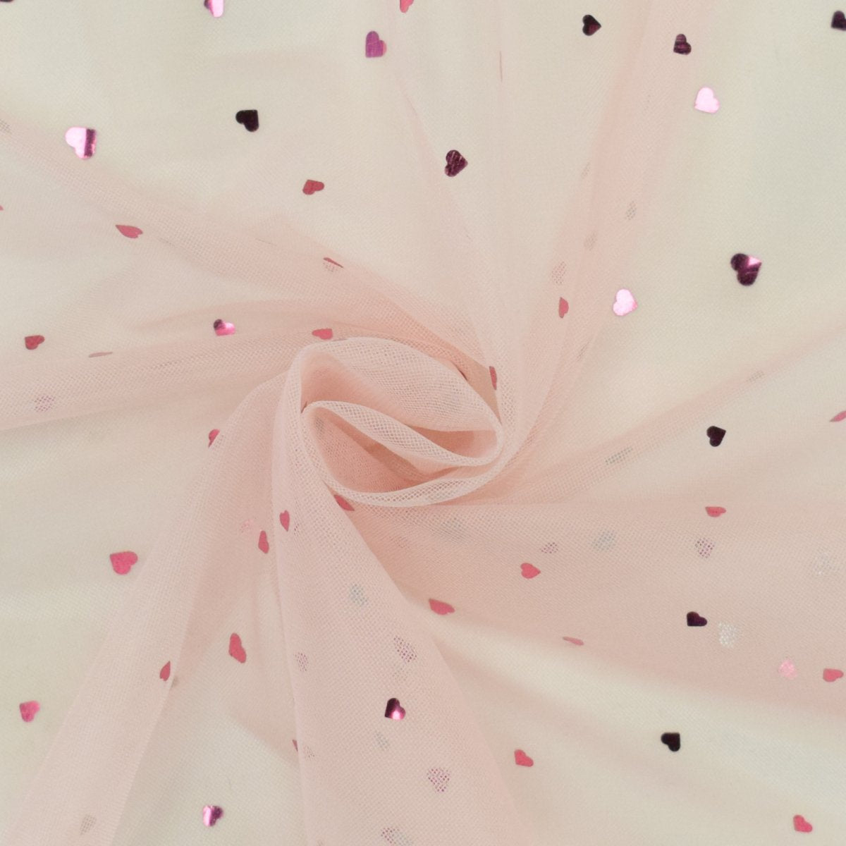 Meterware weicher Soft-Tüll in rosa mit Herzchen in Beere