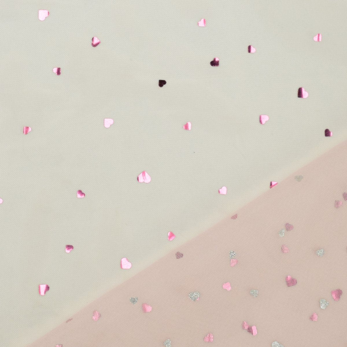 Meterware weicher Soft-Tüll in rosa mit Herzchen in Beere