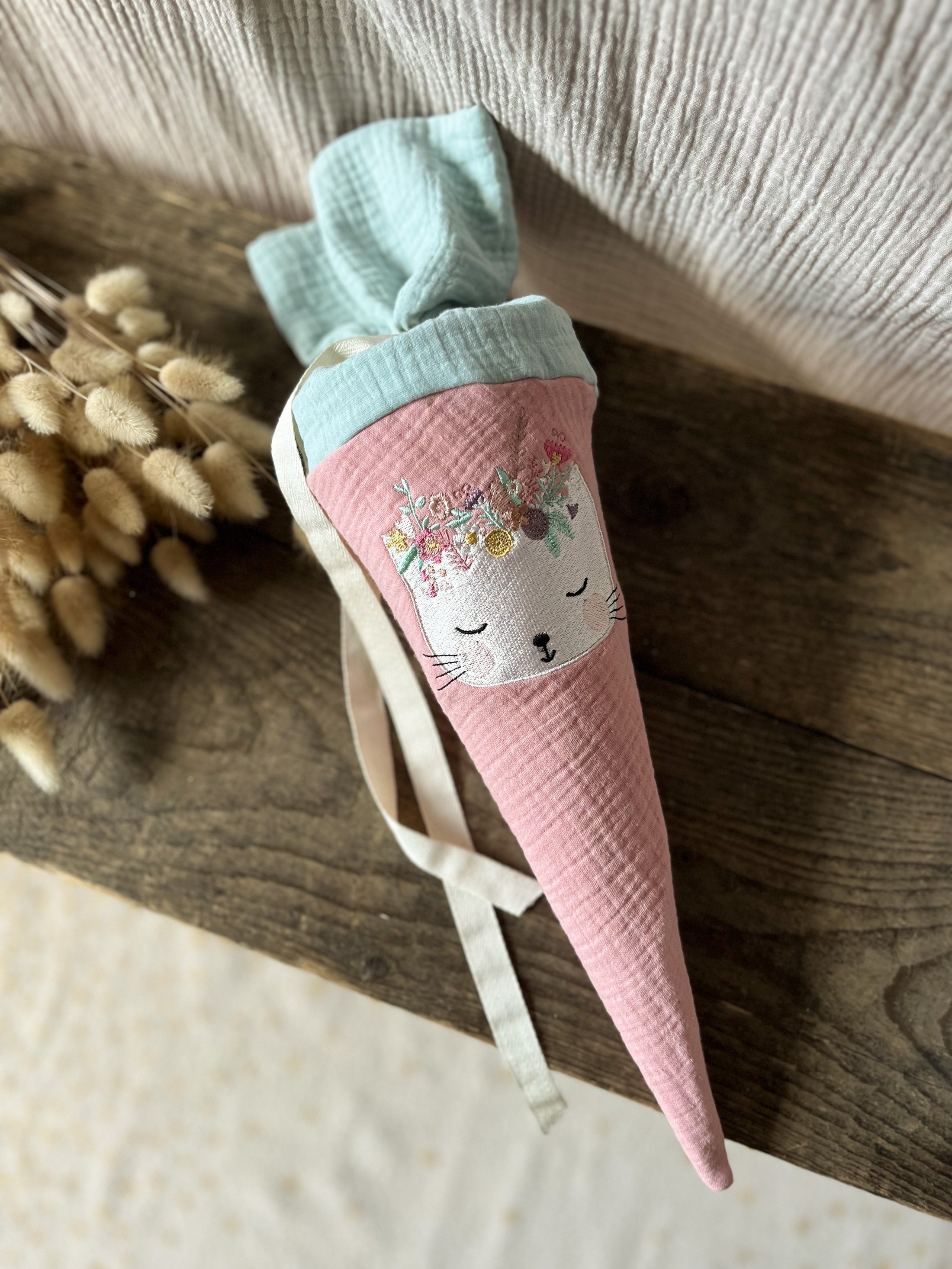 Kita-Tüte / Geschwistertüte Musselin Katze