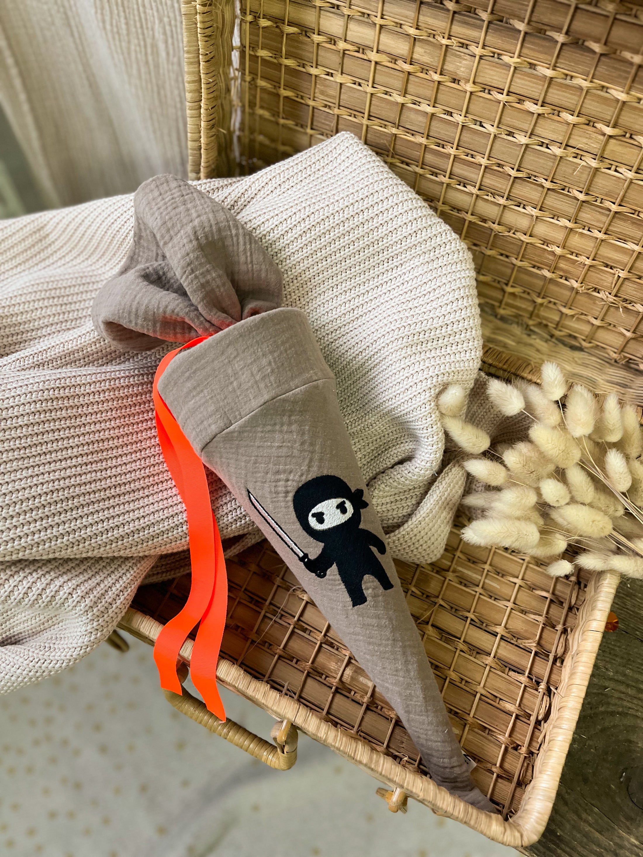 Kita-Tüte / Geschwistertüte Musselin Ninja