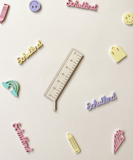Motivstecker Lineal | Aus Holz | Tischdeko oder Cake Topper zur Einschulung