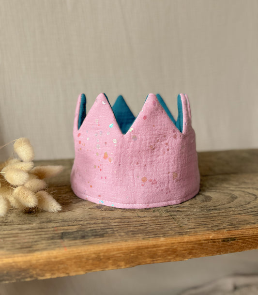 Geburtstagskrone Musselin Wilrose Holo Glitzer mit Petrol innen
