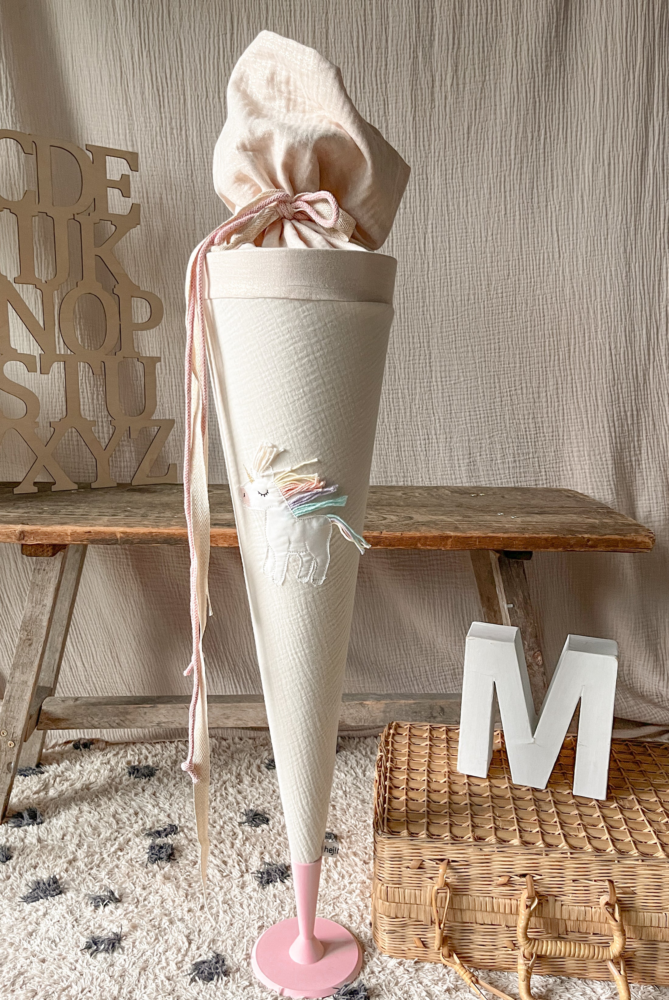 SALE% Schultüte Einhorn | Natur und Champagner Glitzer