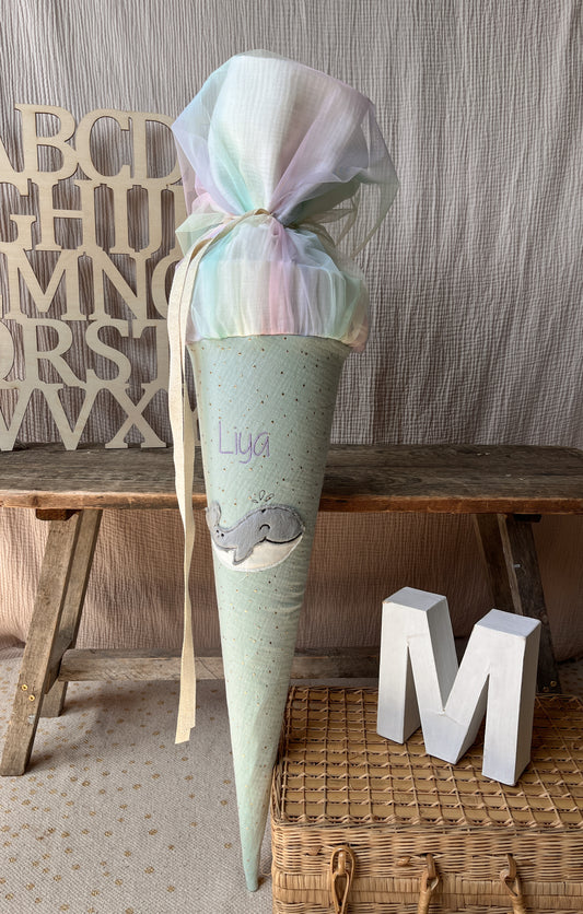 Schultüte niedlicher Wal | freie Farbwahl | Wal Applikation aus Kuschelfell |