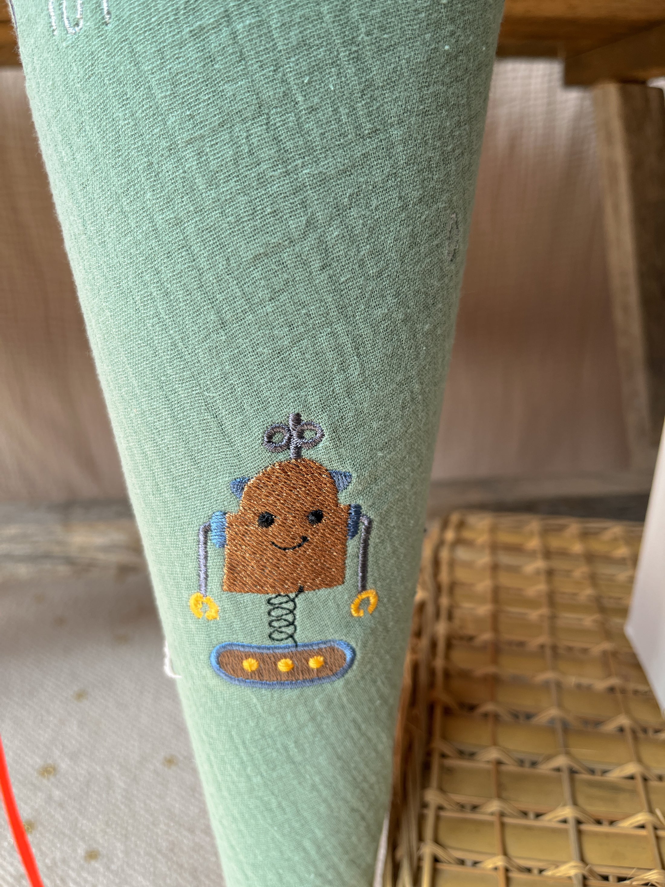 Schultüte ROBOTER Mini Motive | Musselin Baumwolle | Geschenk zur Einschulung | mit Name | individuelle Stoffauswahl