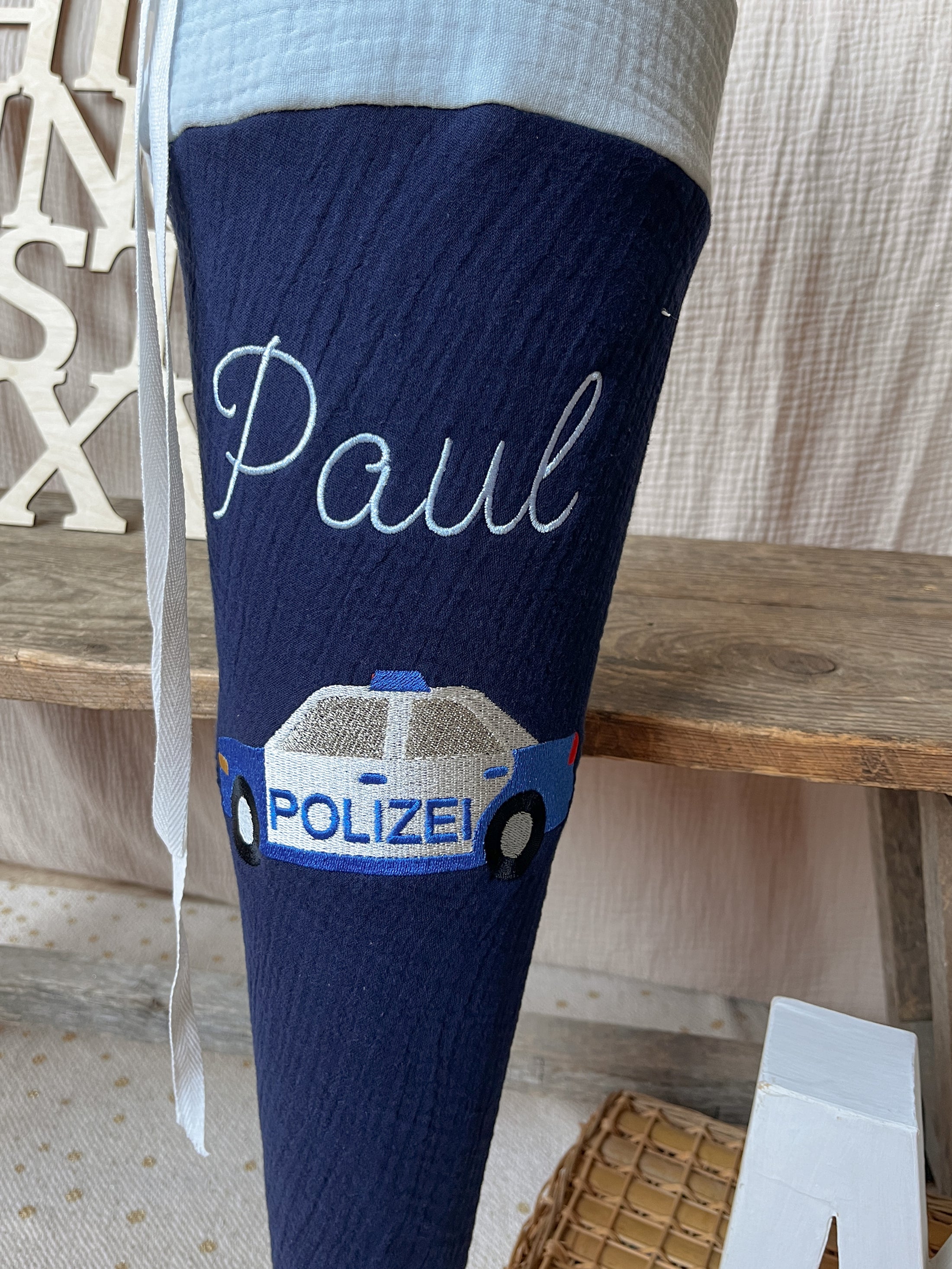 Schultüte Polizei | Polizeiauto Stickerei | Mit Name personalisierbar | freie Farbwahl