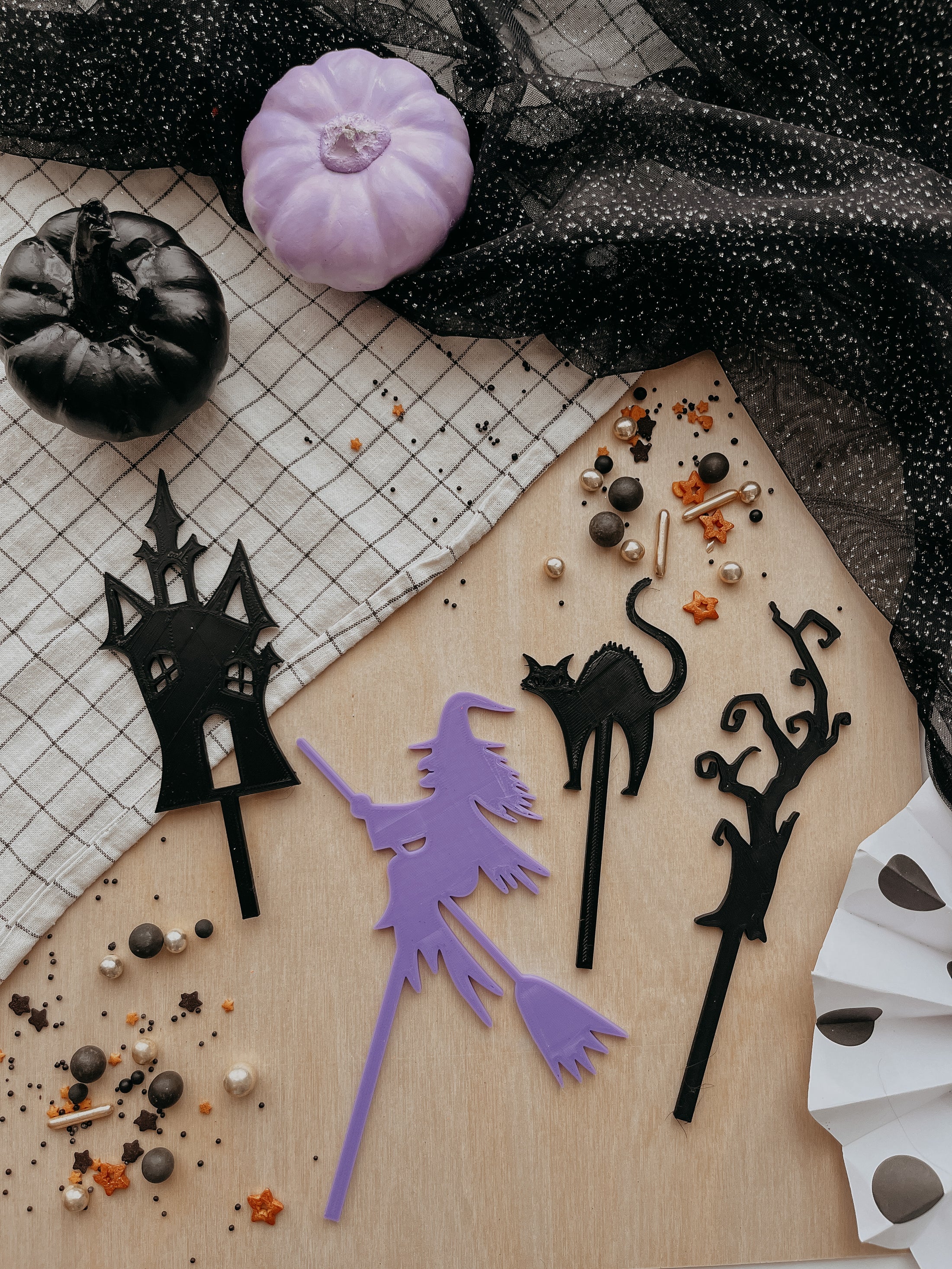 Motivstecker Halloween | Steckfigur Fledermaus / Geist / Kürbis uvm. | für Geburtstagskranz