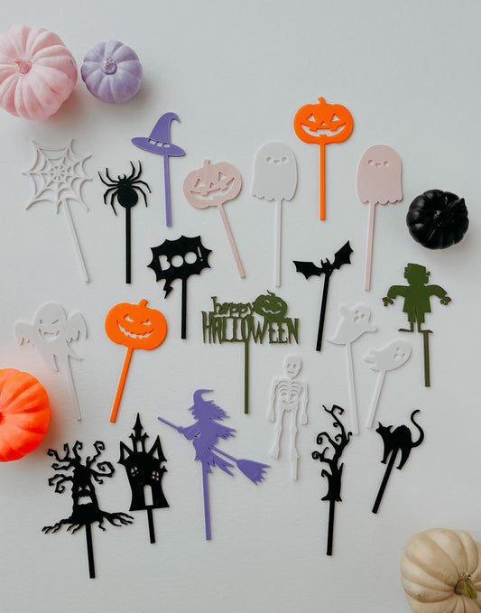 Motivstecker Halloween | Steckfigur Fledermaus / Geist / Kürbis uvm. | für Geburtstagskranz