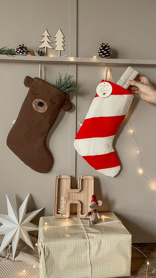 Nikolausstiefel Bär Musselin Braun