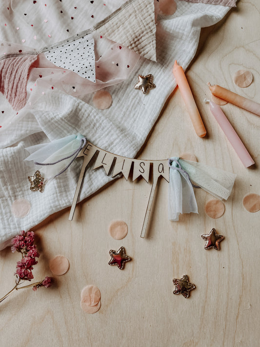 WIMPELKETTE NAME | Namensstecker für Geburtstagskranz | Cake Topper | Motivstecker