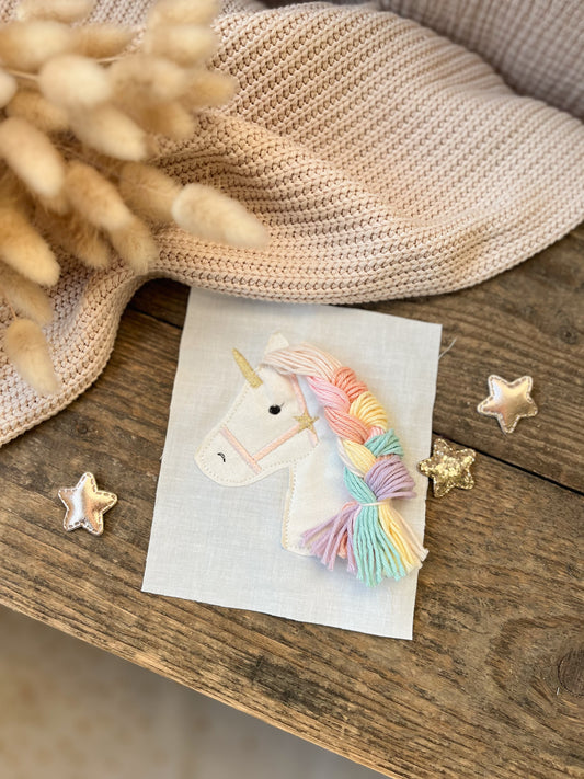 Applikation Aufnäher Einhorn Kopf Regenbogenmähne