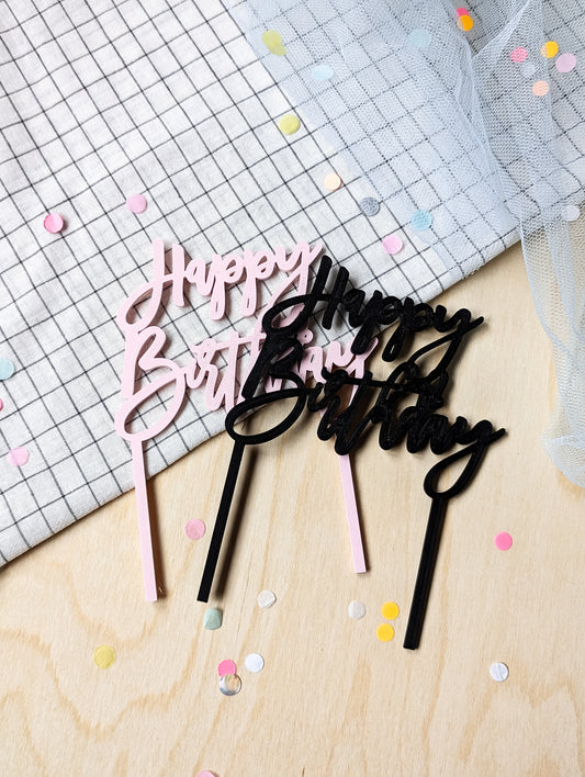 Cake Topper HAPPY BIRTHDAY bunt oder Holz / Motivstecker für den Geburtstagskranz