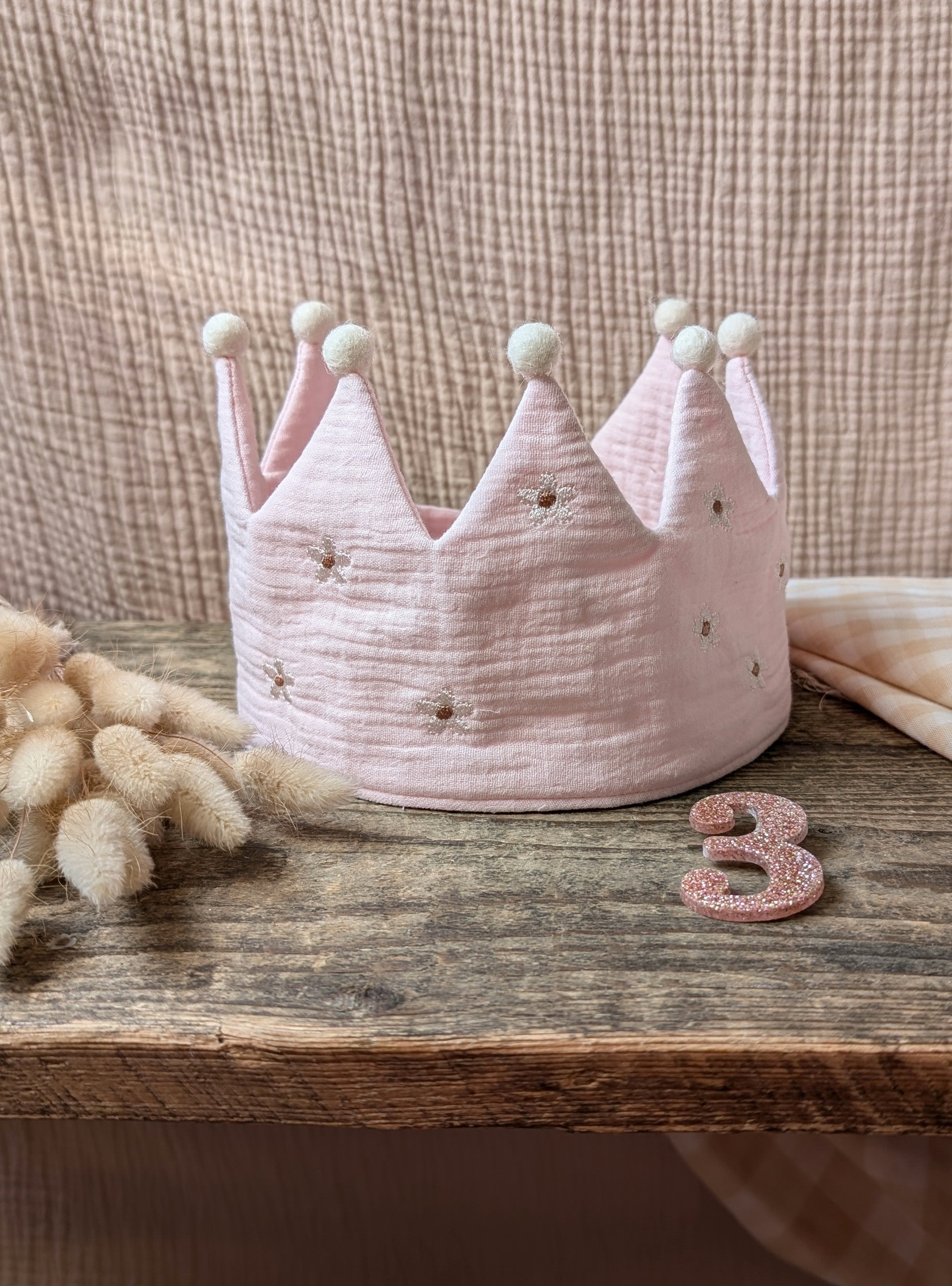 Geburtstagskrone Musselin Daisy Gäsenblümchen