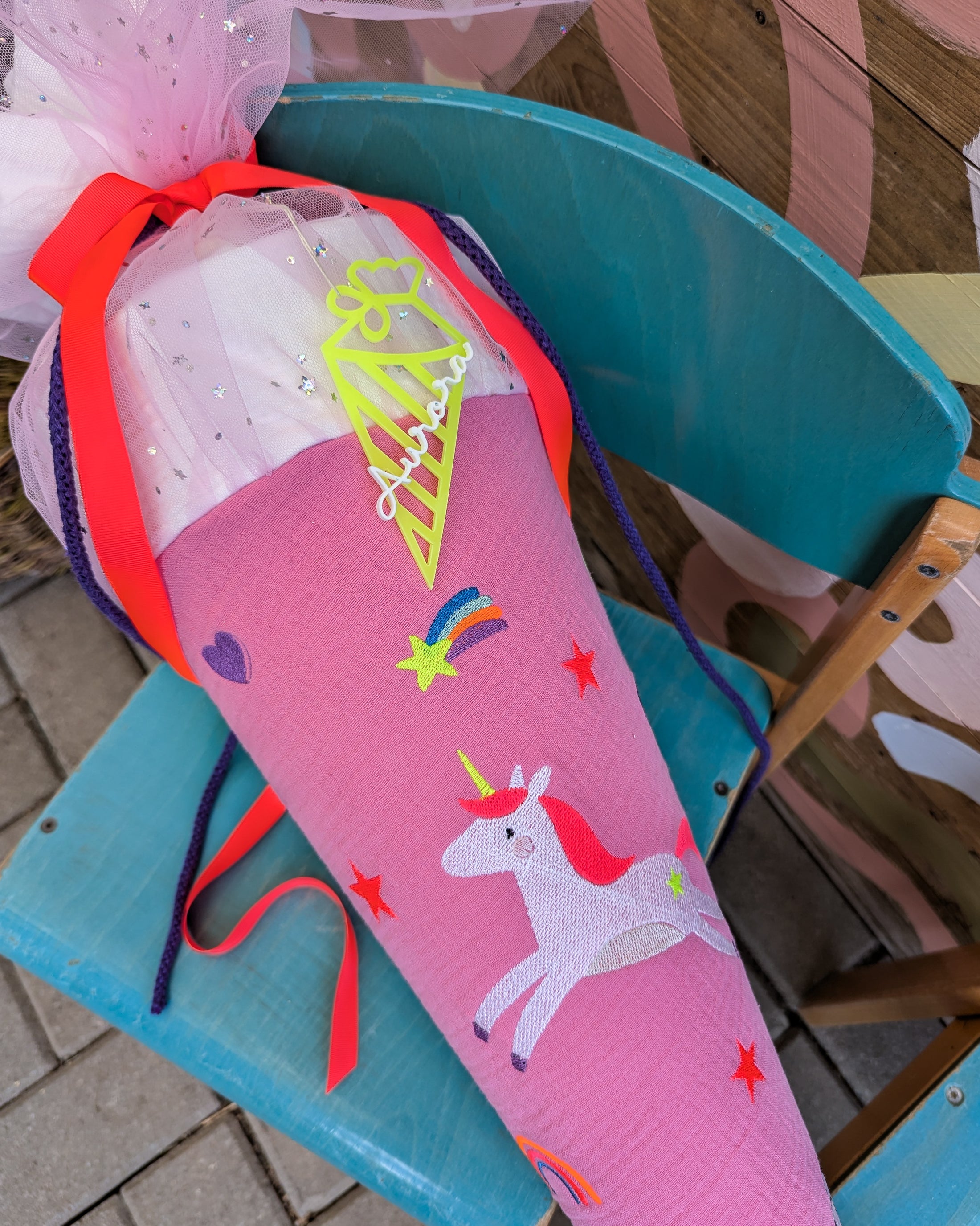 Schultüte Einhorn & Mini Motive mit Neon Details | freie Farbwahl