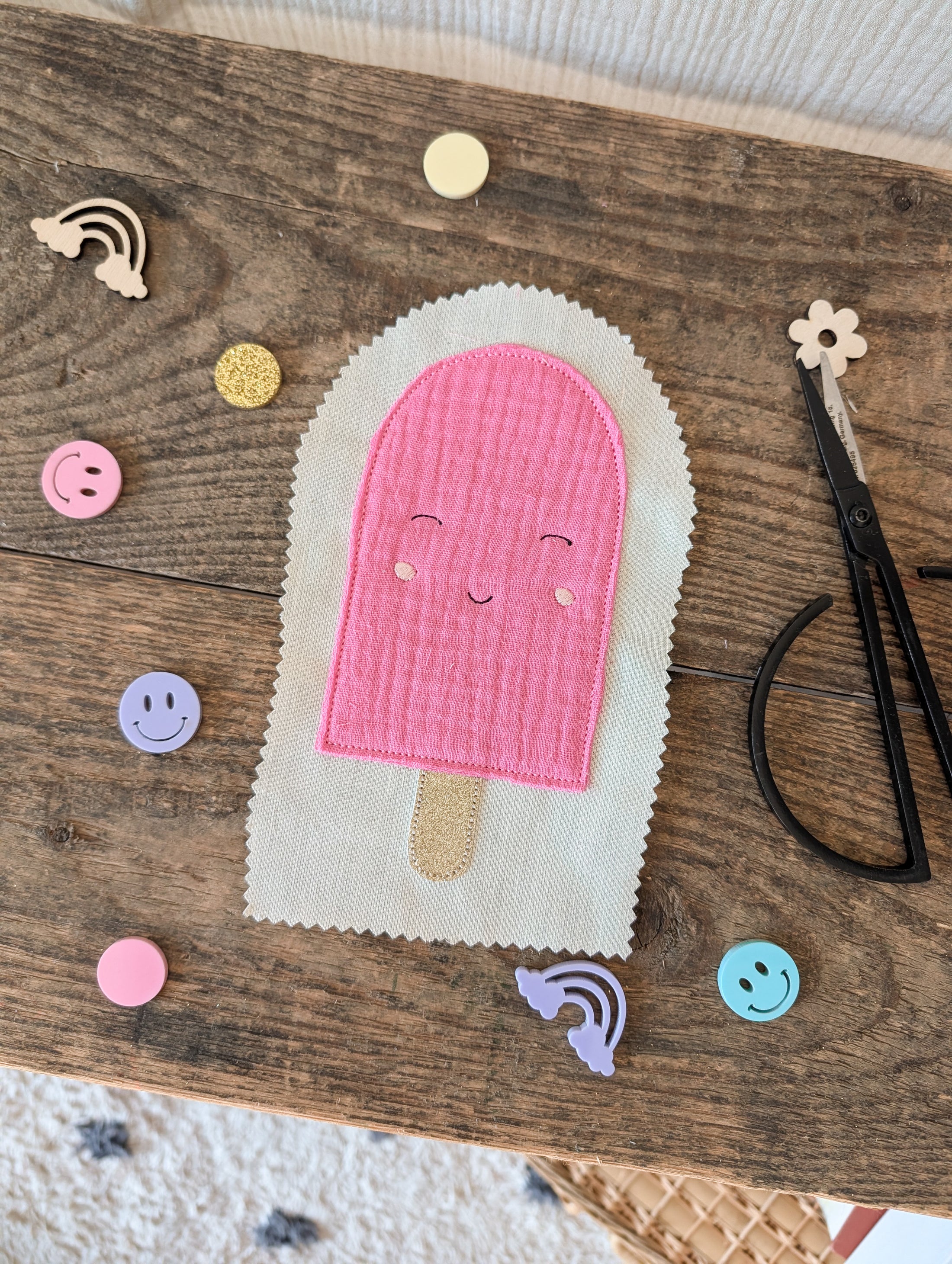Aufnäher Eis am Stiel | Musselin Pink Applikation