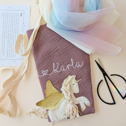DIY Set Schultüte Pegasus Gold | Schultüte mit Einhorn aus Kuschelfell zum Selber nähen