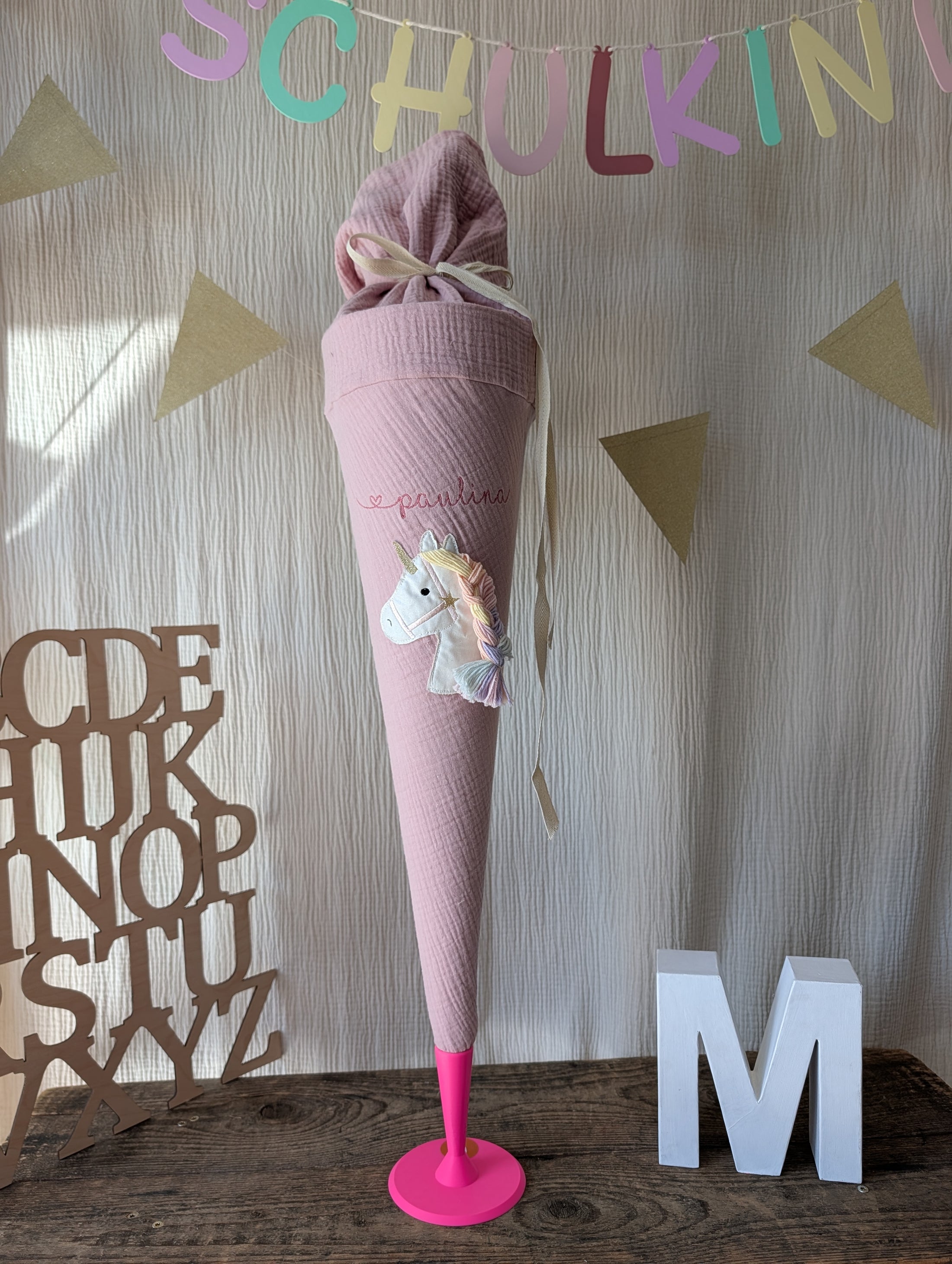 SALE% Schultüte Einhorn in Altrosa | mit Namensstickerei "Paulina"