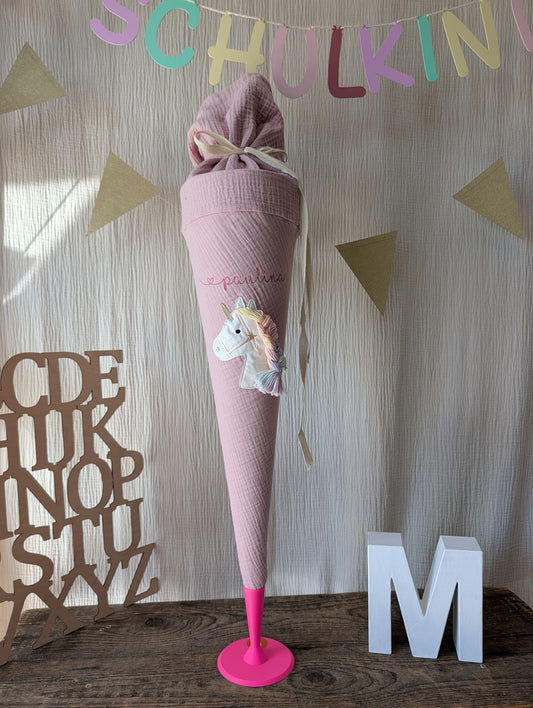 SALE% Schultüte Einhorn in Altrosa | mit Namensstickerei "Paulina"
